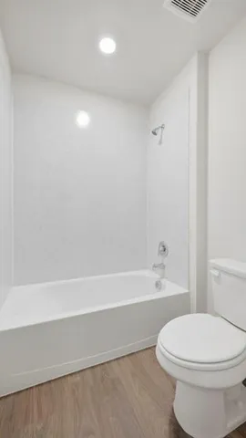 a bathroom with a toilet and a bathtub
