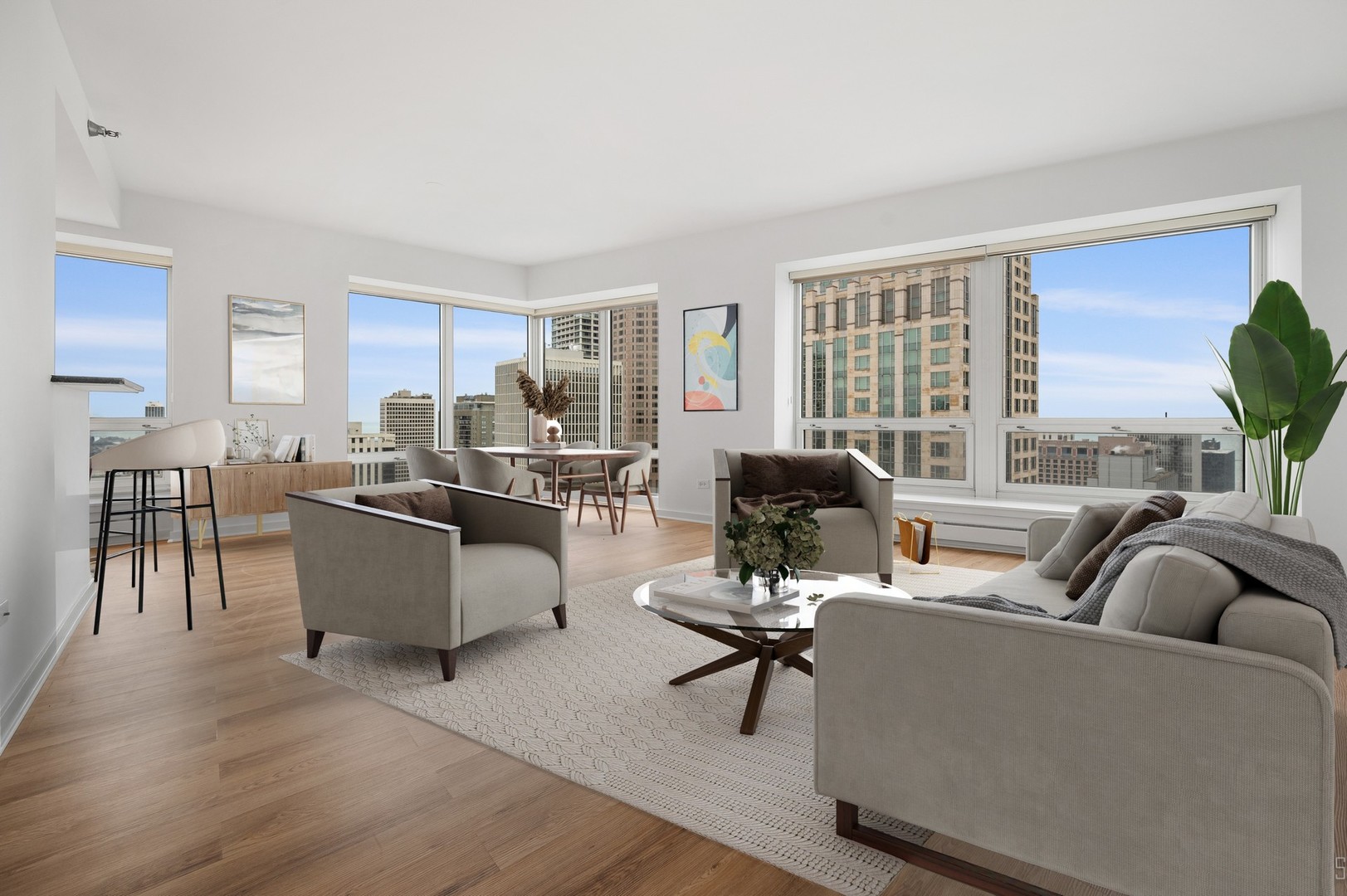 57 East Delaware Place, Unit 3203 Chicago, IL 60611 - Photo 4 of 27 a living room with furniture and a large window