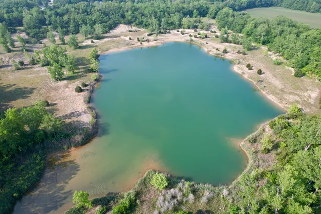 a view of a lake with a city