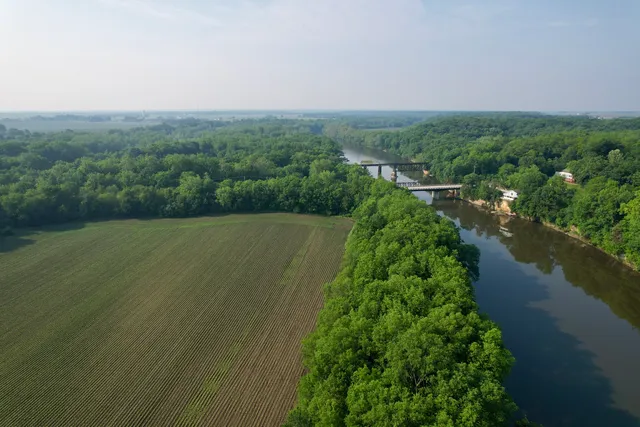 a view of a lake with a city