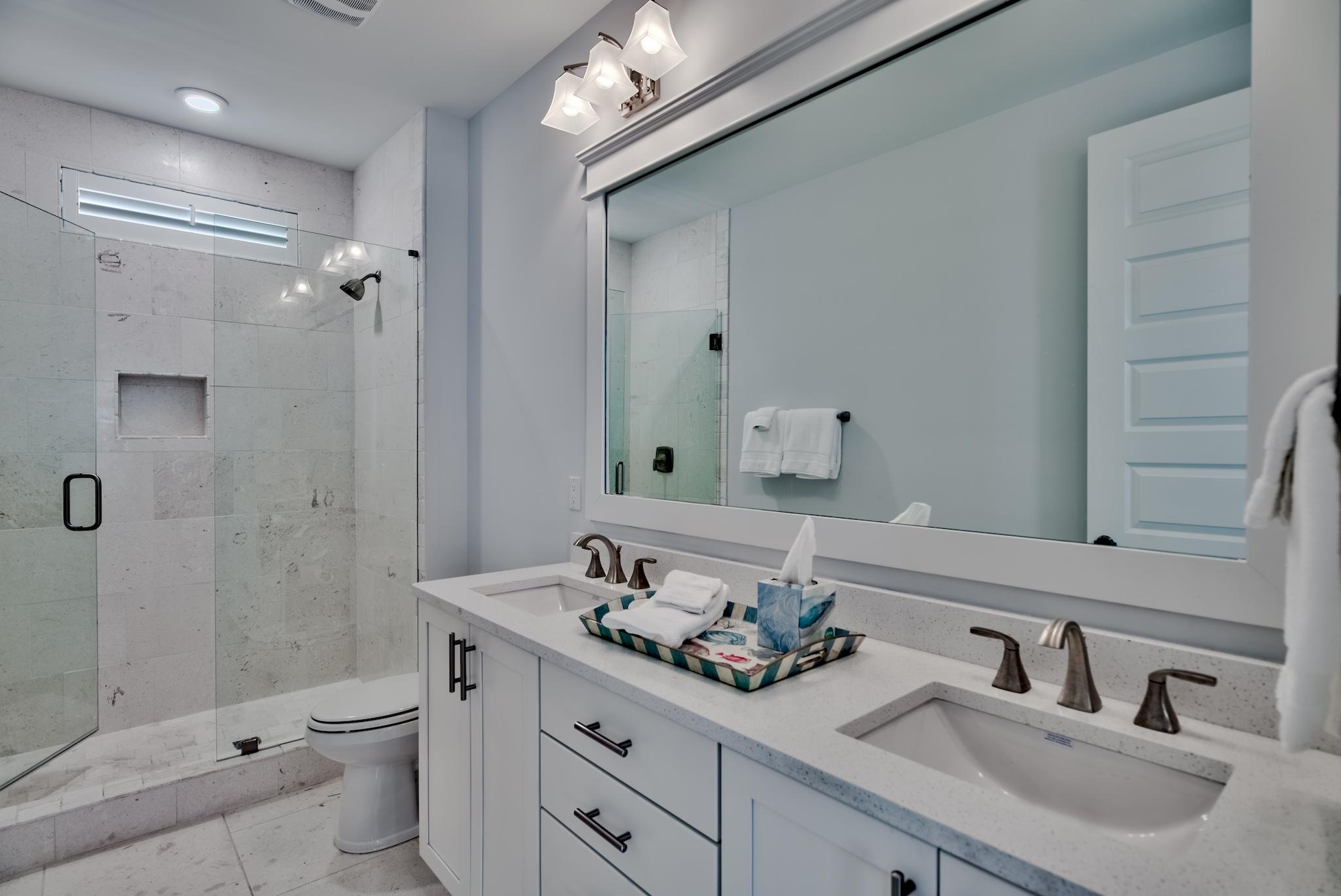 114 Clipper Street Inlet Beach, FL 32461 - Photo 35 of 64 a bathroom with a double vanity sink mirror and toilet