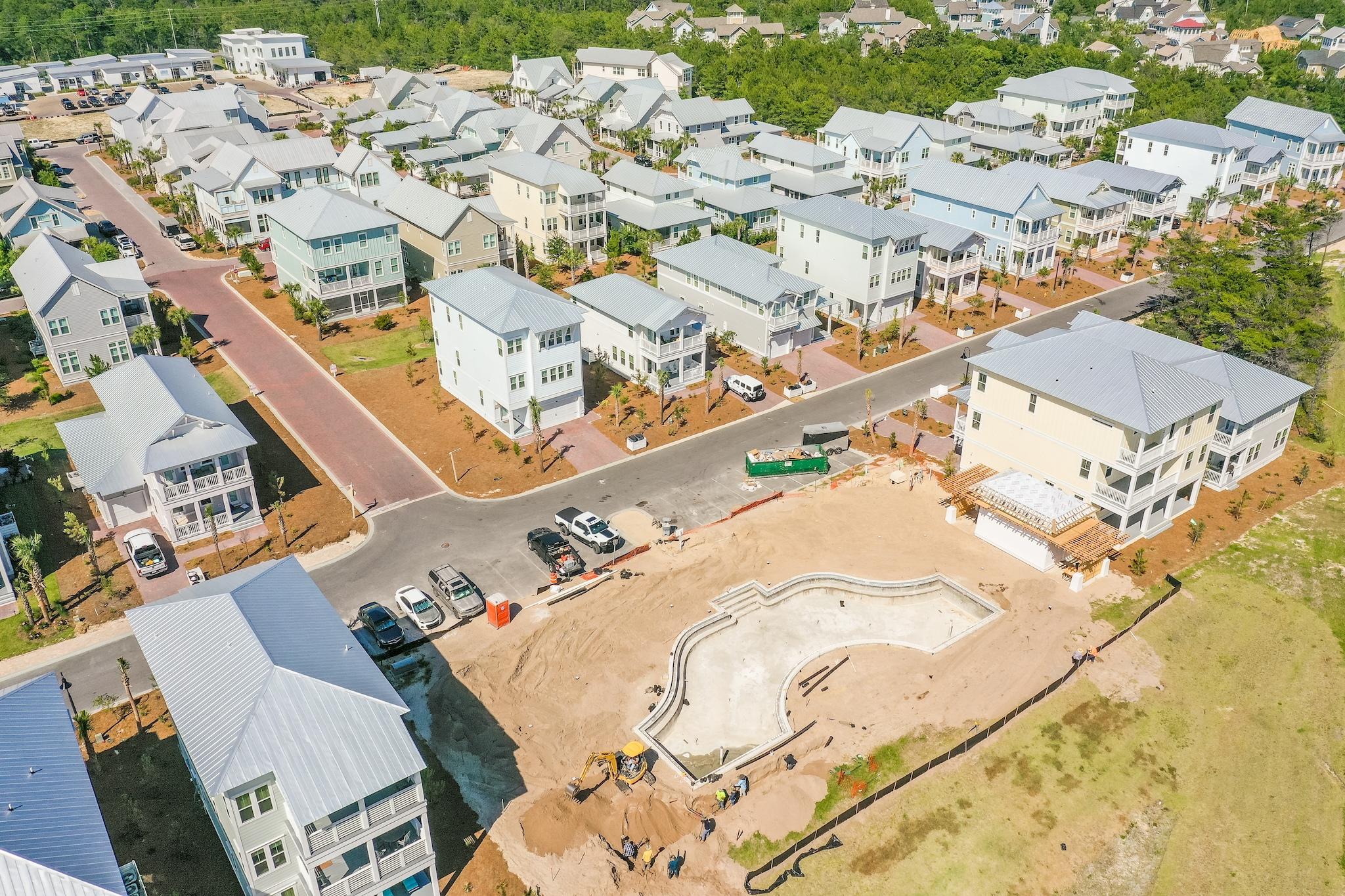 114 Clipper Street Inlet Beach, FL 32461 - Photo 42 of 64 an aerial view of a house with a swimming pool