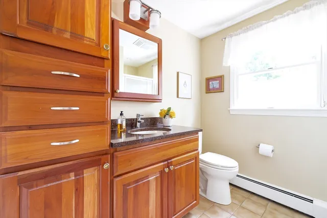 a bathroom with a sink a toilet and vanity
