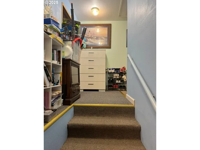 a workspace with stairs