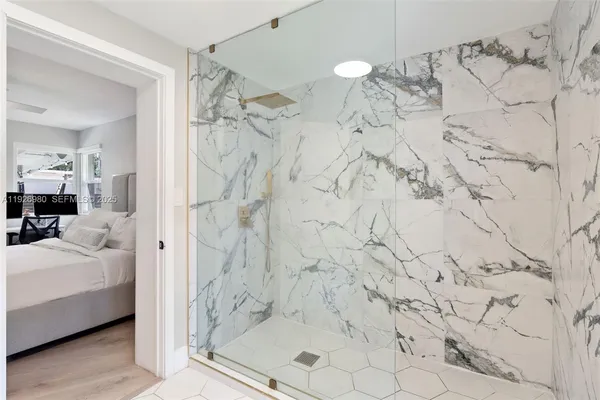 a bathroom with shower