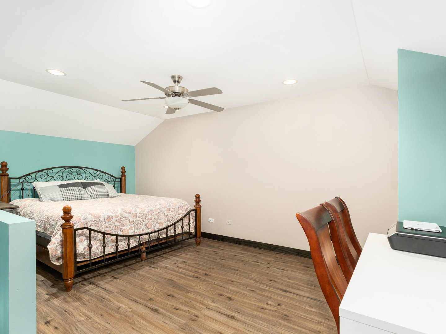 1416 Trailside Drive Beecher, IL 60401 - Photo 17 of 24 a bedroom with a bed a chandelier and a chair