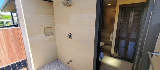 a view of a yard with potted plants