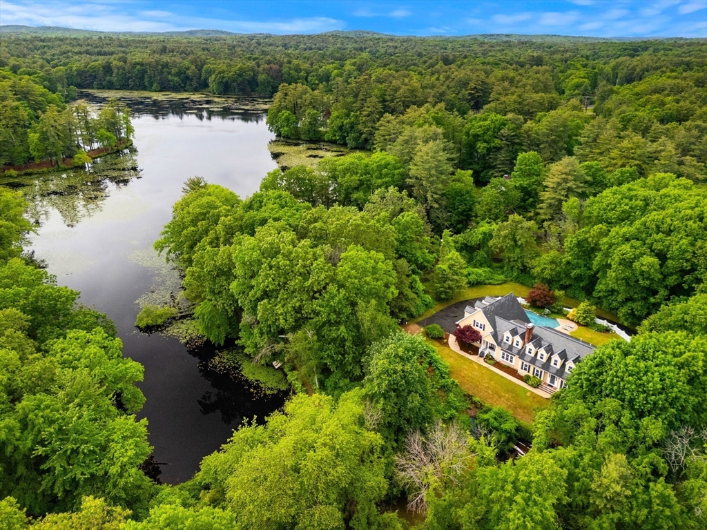 122 Depot Road Boxford, MA 01921 - Photo 36 of 41 an aerial view of lake residential house with swimming pool and outdoor space