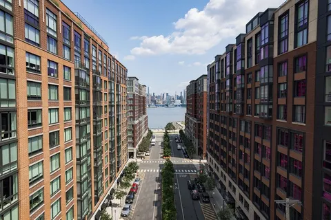 a city view with tall buildings