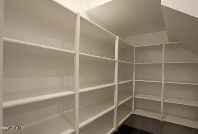 a view of walk in closet with empty racks