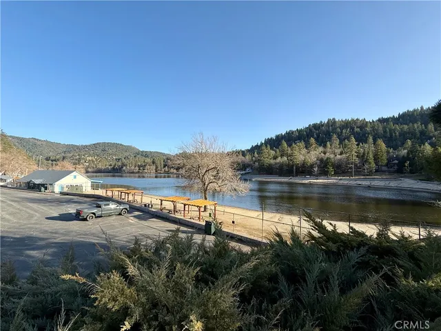 a view of a lake with mountains in the background