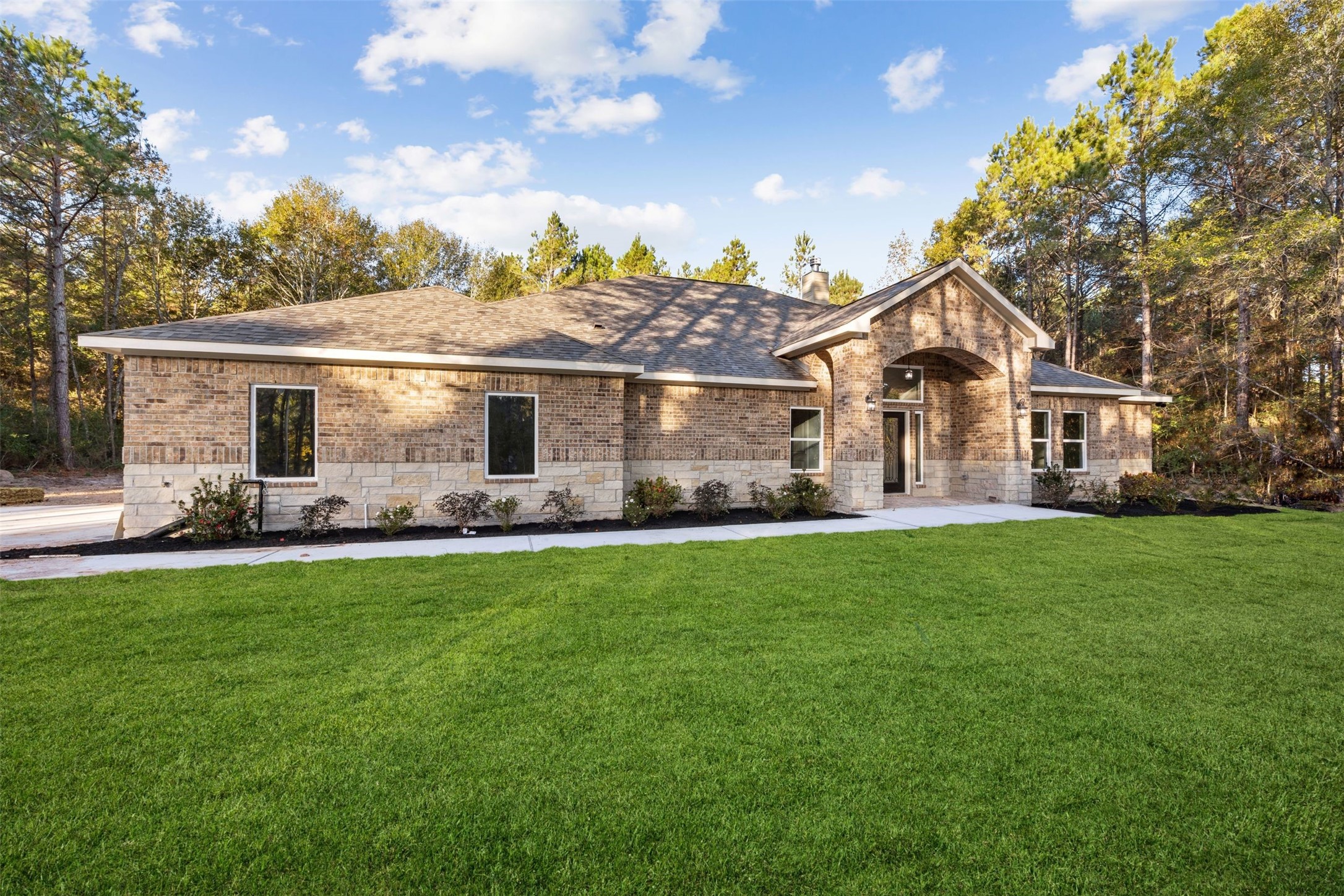 Exterior is all brick and stone.