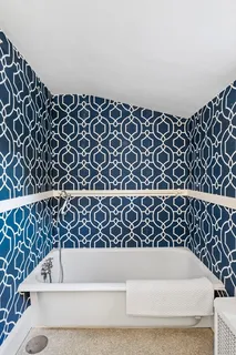 a bathroom with a bathtub and shower