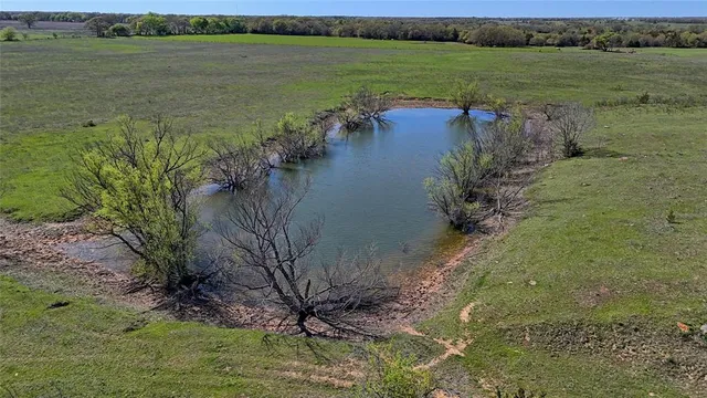 a view of a lake with a yard