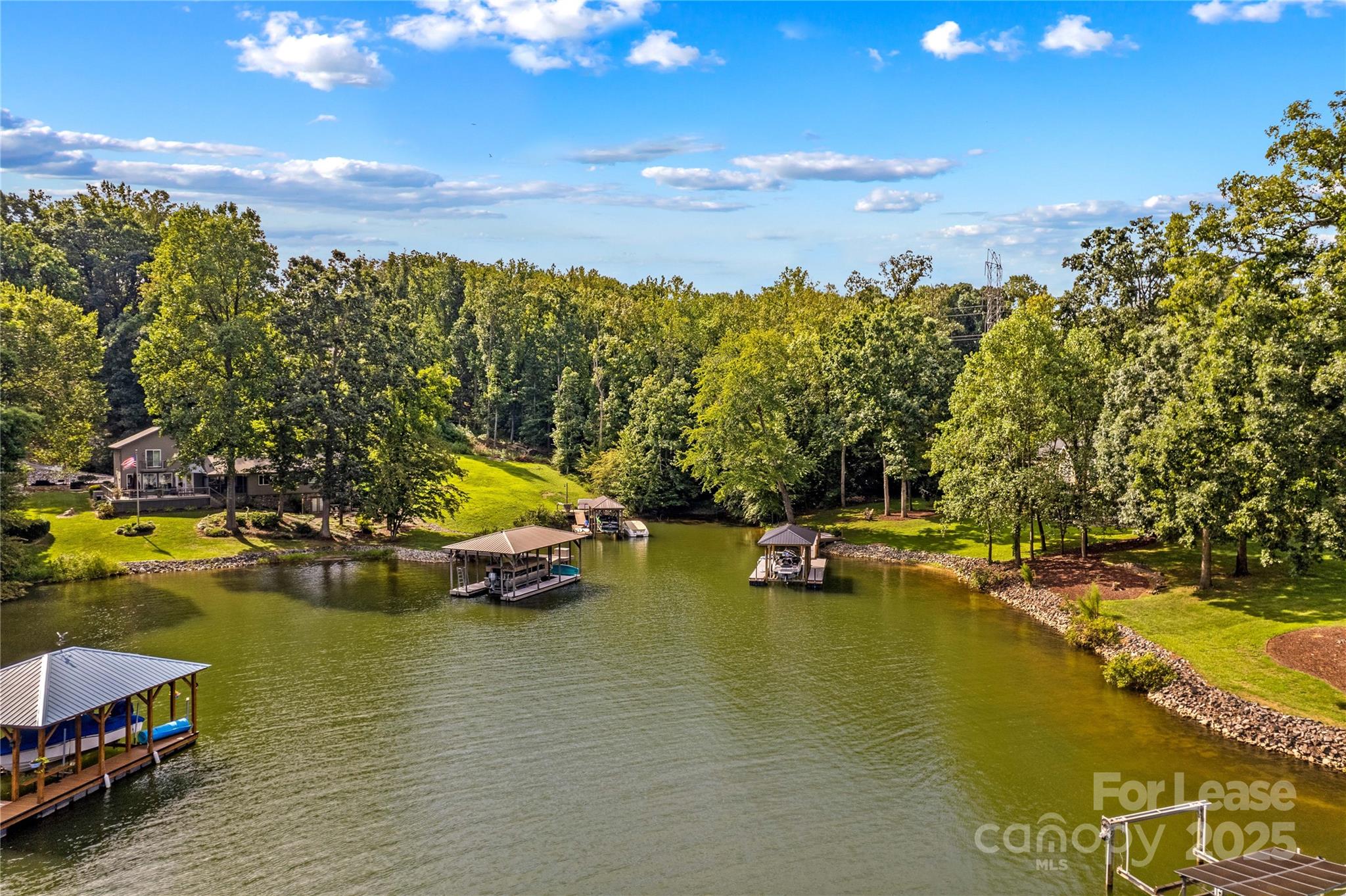 a view of a lake with houses