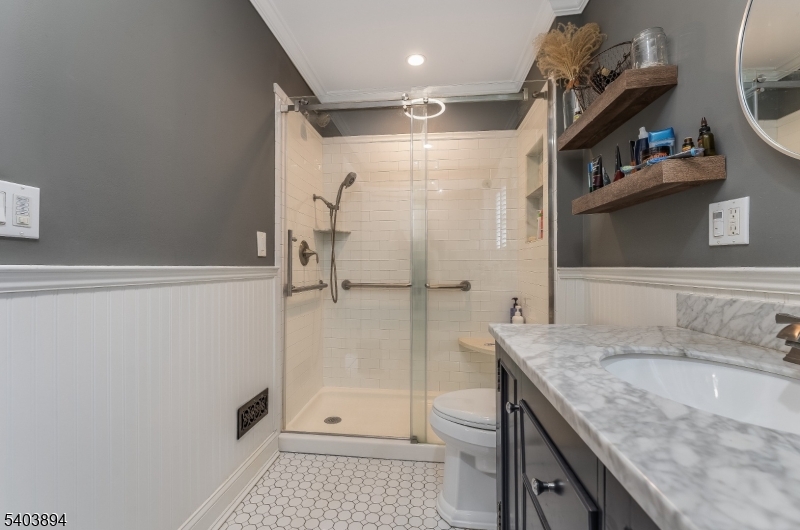 18 Sanatorium Road Glen Gardner, NJ 08826 - Photo 23 of 31 a bathroom with a granite countertop sink a toilet and shower