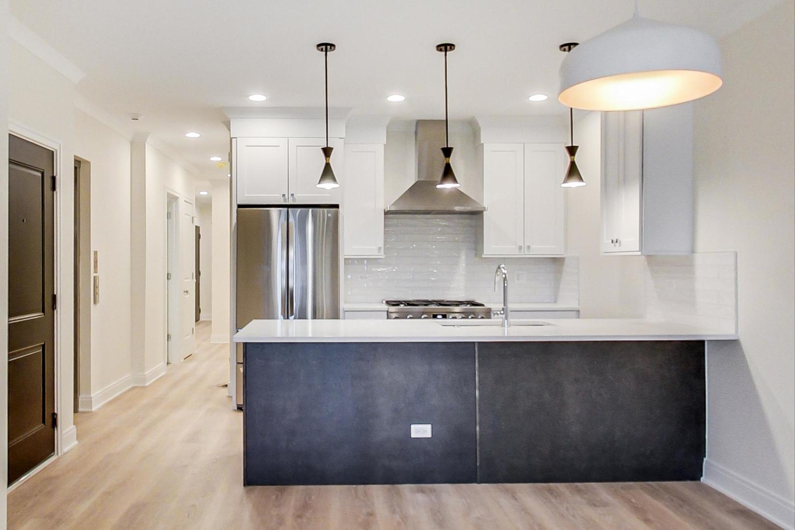 4311 North Western Avenue, Unit 1 Chicago, IL 60618 - Photo 2 of 18 a kitchen with stainless steel appliances granite countertop a sink a stove and a wooden floors