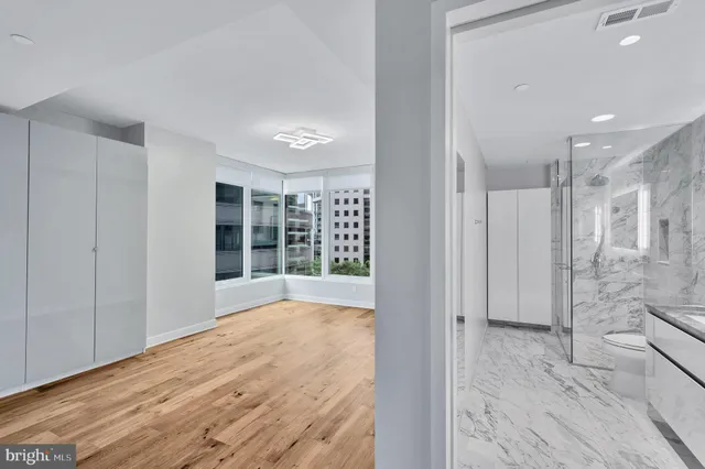 a view of livingroom with wooden floor