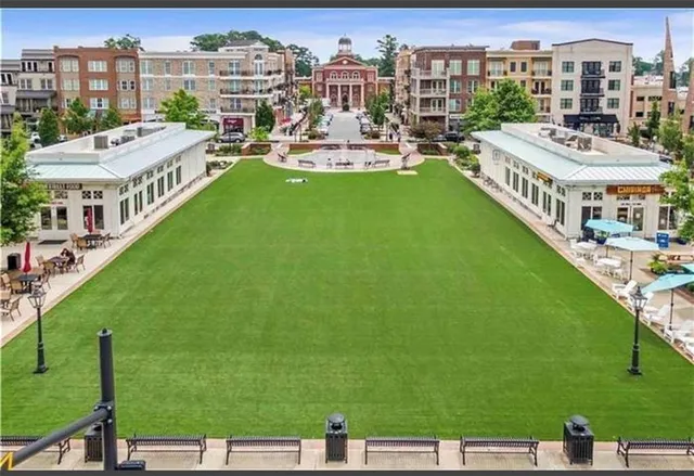 a city view with tall buildings