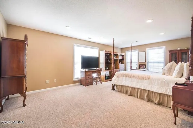 a bed room with a bed window and a television