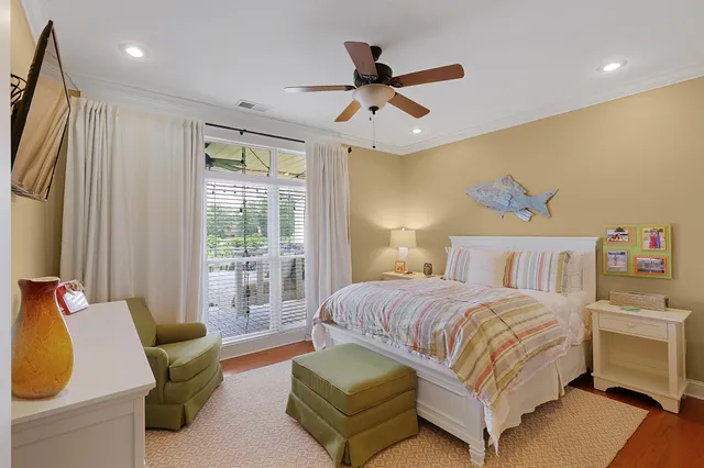 a bedroom with a bed and furniture