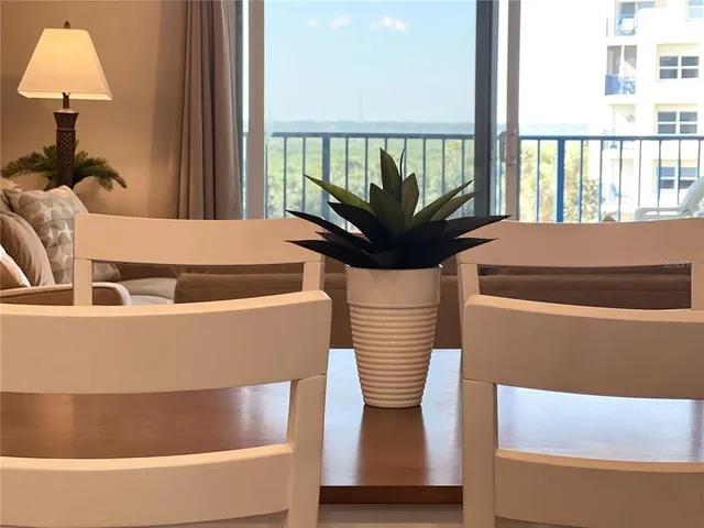 a view of balcony with furniture