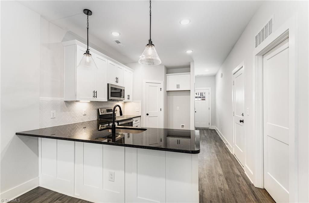 Kitchen with black polished granite