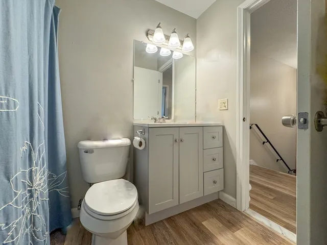 a bathroom with a toilet sink and mirror