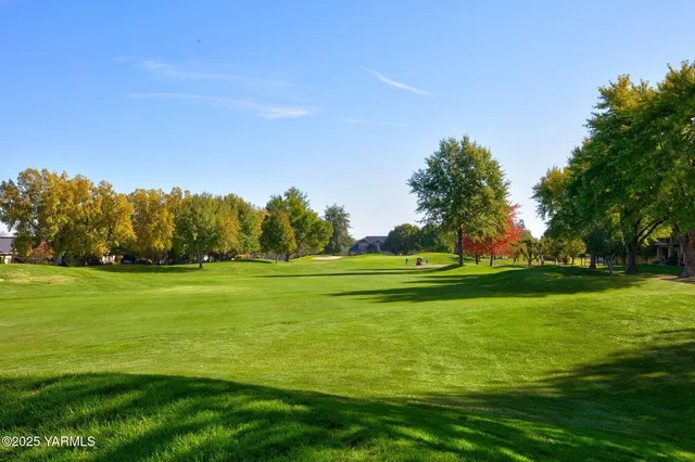 a view of a golf course with a lake