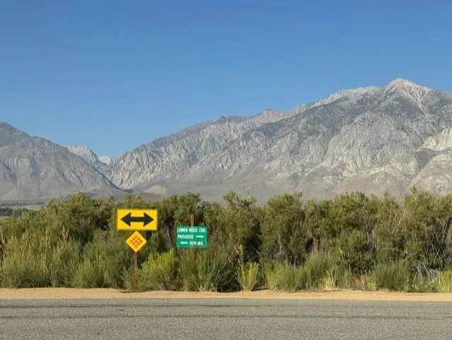 a view of a big yard with a mountain