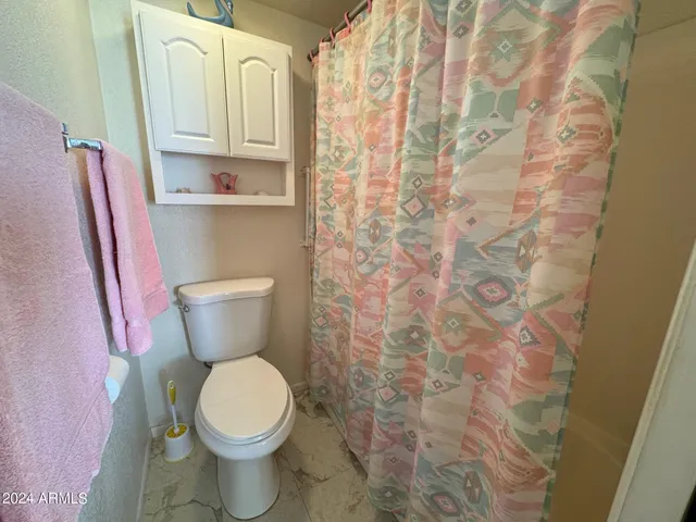 a white toilet sitting next to a shower curtain