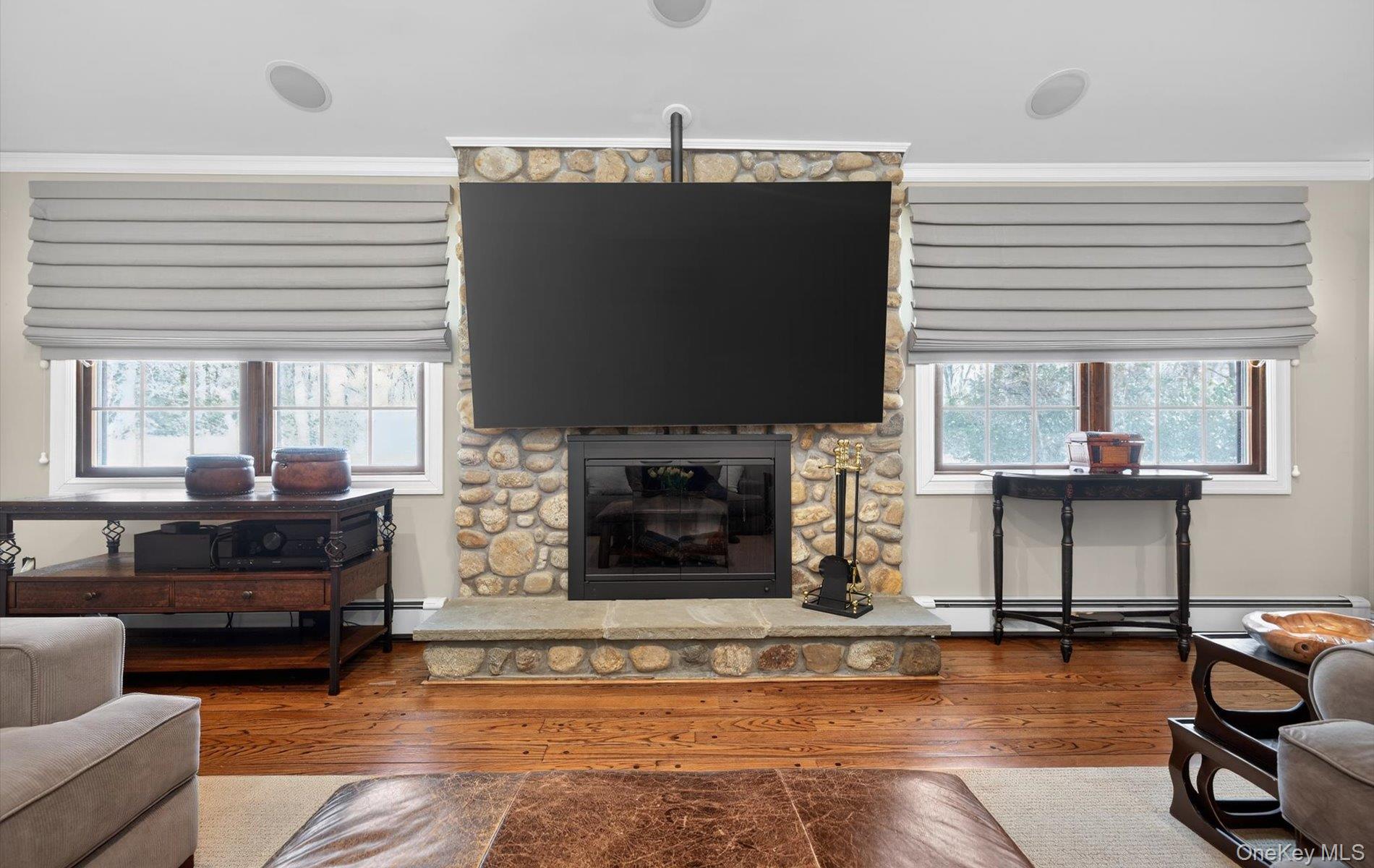 15 Tiber Road Syosset, NY 11791 - Photo 15 of 46 a living room with furniture a fireplace and a flat screen tv