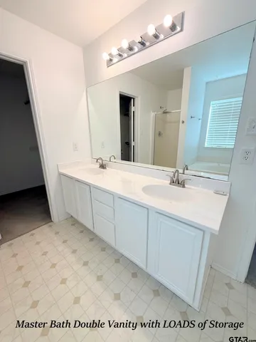 a spacious bathroom with a sink a mirror and vanity