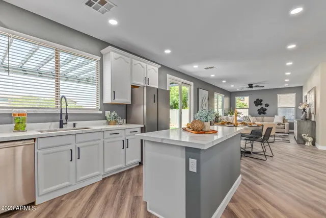 a kitchen with lots of counter top space