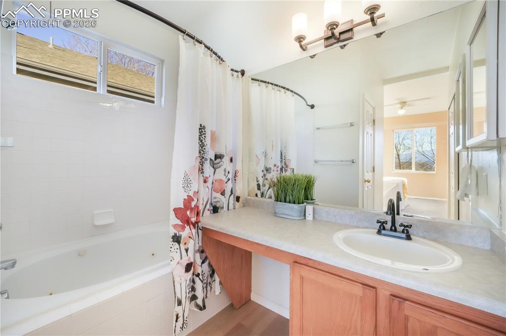 7170 Leeside View Colorado Springs, CO 80922 - Photo 25 of 50 a bathroom with a bathtub sink and mirror
