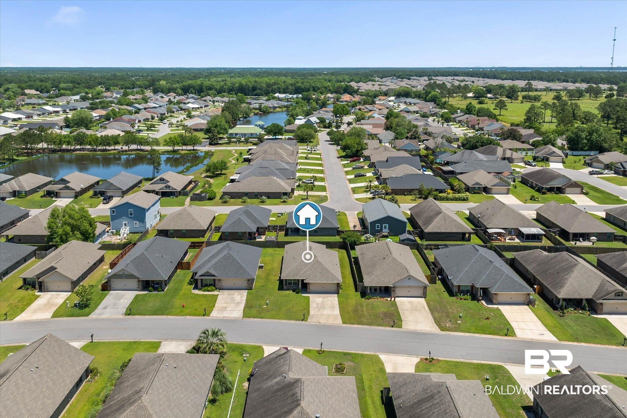 22420 Respite Lane Foley, AL 36535 - Photo 25 of 35 Aerial perspective of a residential community featuring single-story homes with individual driveways and green lawns