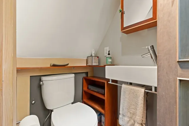 a bathroom with a toilet a sink and a mirror