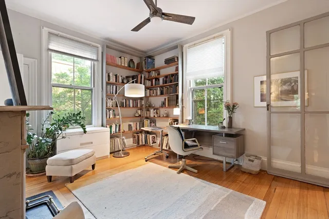 a room with chairs and a table