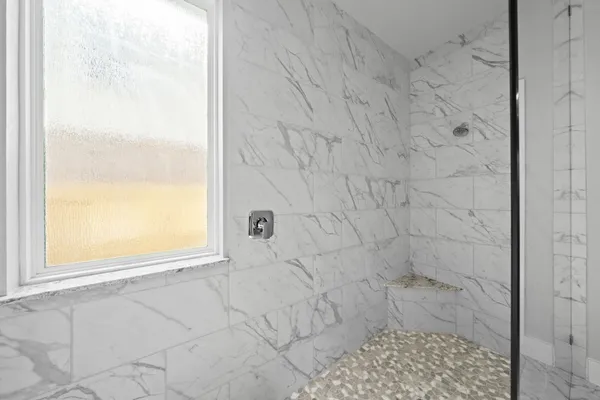 a bathroom with a window