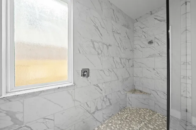 a bathroom with a window