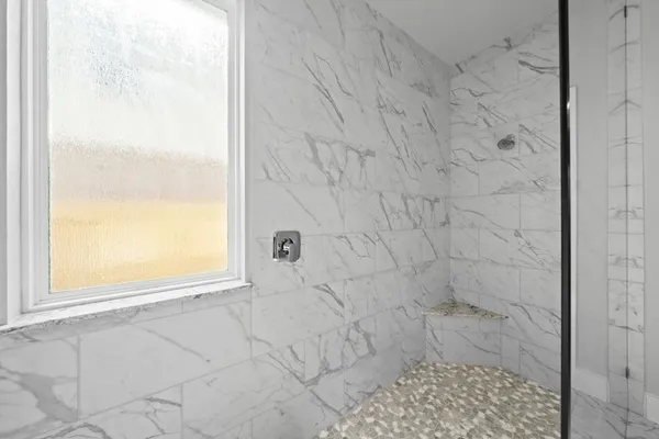 a bathroom with a window