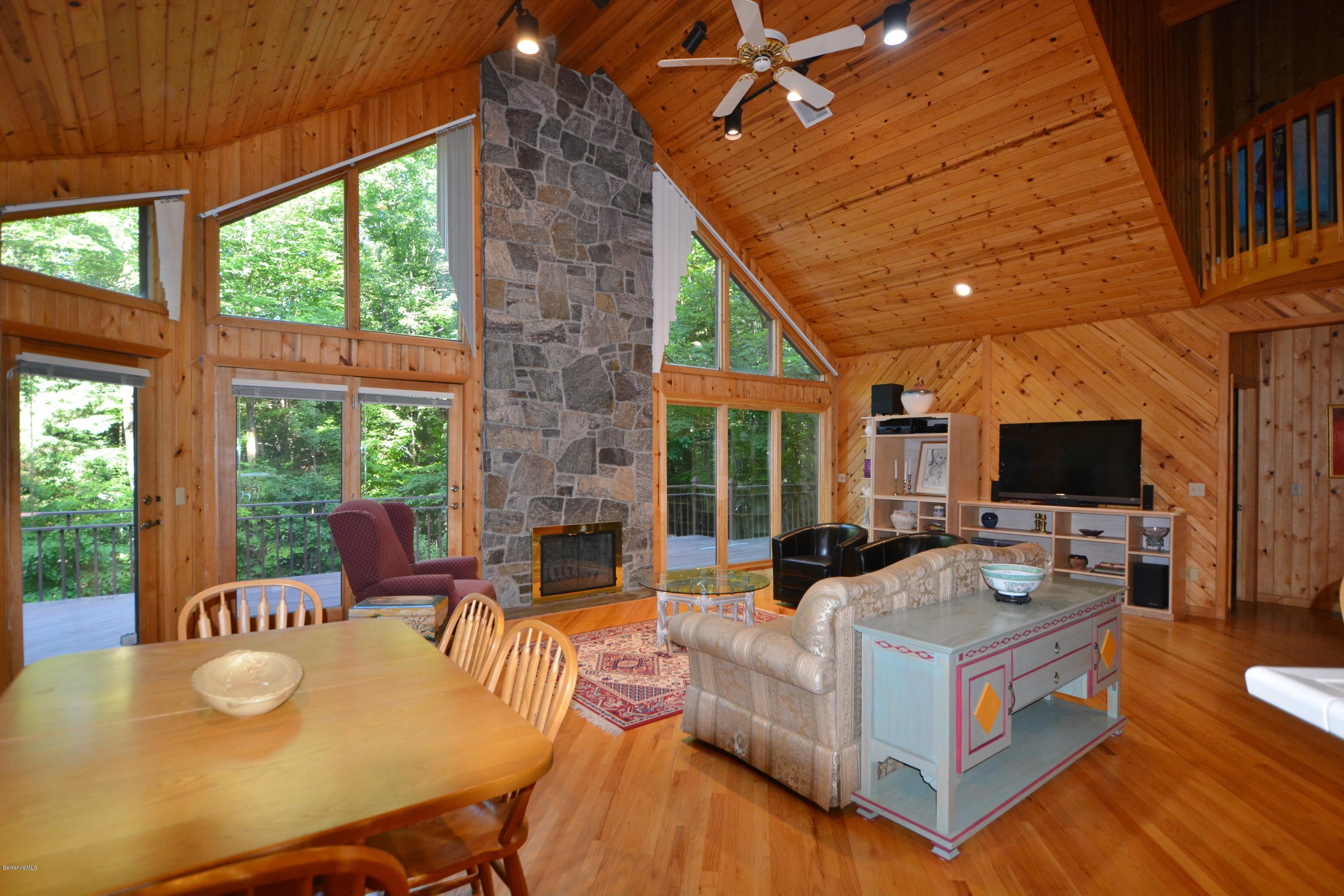 531 Moberg Road Becket, MA 01223 - Photo 4 of 25 a living room with fireplace furniture and a flat screen tv