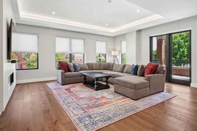 a living room with furniture and a rug
