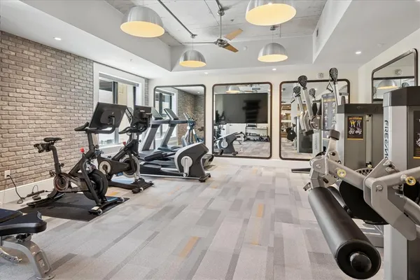 a view of a room with gym equipment