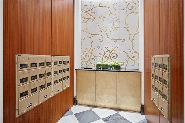 a view of a wooden door and a window