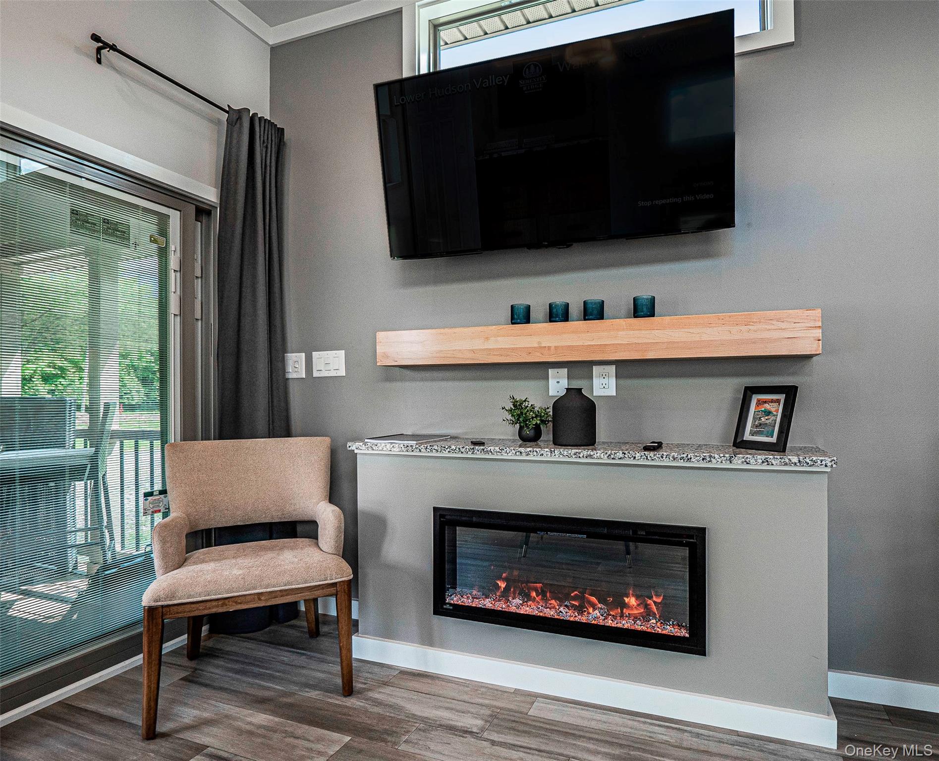 197 Wheeler Road, Unit 101 Florida, NY 10921 - Photo 7 of 41 Living room with a glass covered electric fireplace and LVP finished floors