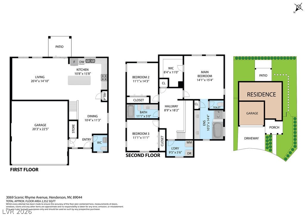 3069 Scenic Rhyme Avenue Henderson, NV 89044 - Photo 6 of 29 Three-bedroom, two-and-a-half-bath layout across two floors. Downstairs: open kitchen, dining, and living areas flow together in one connected space, plus a powder room for guests. All bedrooms upstairs — primary suite with walk-in closet and en suite bath, a second bedroom, and a third room currently used as a home office that has its own closet for easy conversion. Laundry room also conveniently located upstairs.