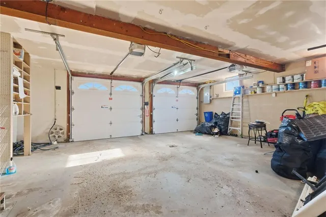 a view of a garage with storage