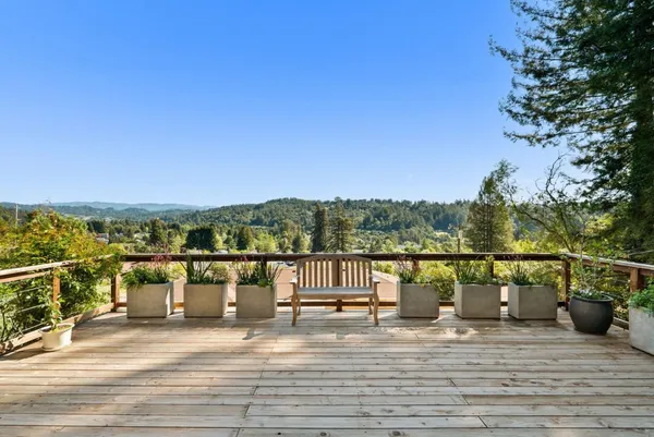 a view of a terrace with a bench