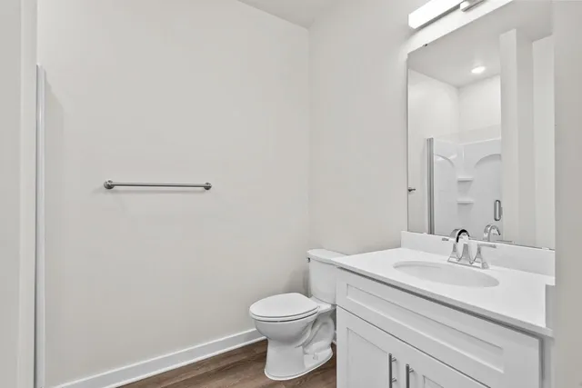 a bathroom with a sink a toilet and vanity